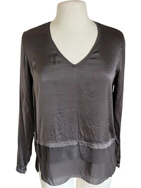 Transit Par Such Brown Silk V-Neck Top